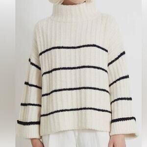 ELEVEN SIX Talia Sweater Alpaca & Wool Blend Off-White w/Black Stripes One Size
